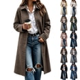 thumbnail image 1 of Hzzrkos Women's Plaid Long Trench Coat, Lapel Collar Button Front Long Sleeve Lightweight Casual Overcoat, Classic Check Pattern Outerwear for Fall and Winter, 1 of 6