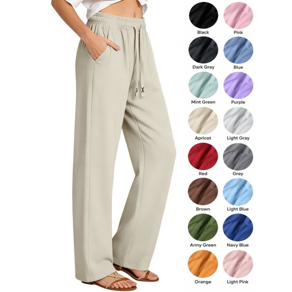 Hzzrkos Women's Quick Dry Lightweight Straight Leg Pants Casual Drawstring Waist Travel Pants Breathable Outdoor Activewear Comfortable Loose Fit Everyday Summer Trousers Beige XL
