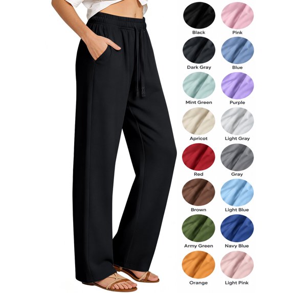 Hzzrkos Women's Quick Dry Lightweight Straight Leg Pants Casual Drawstring Waist Travel Pants Breathable Outdoor Activewear Comfortable Loose Fit Everyday Summer Trousers Black L