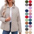 thumbnail image 1 of Hzzrkos Women's Quilted Lightweight Jacket Casual Button Front Puffer Coat Long Sleeve Diamond Pattern Outerwear with Pockets Comfortable Daily Wear for Fall Winter Beige S, 1 of 8