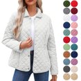 thumbnail image 1 of Hzzrkos Women's Quilted Lightweight Jacket Casual Button Front Puffer Coat Long Sleeve Diamond Pattern Outerwear with Pockets Comfortable Daily Wear for Fall Winter White XXXXXL, 1 of 9