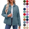 thumbnail image 1 of Hzzrkos Women's Quilted Lightweight Jacket Casual Button Front Puffer Coat Long Sleeve Diamond Pattern Outerwear with Pockets Comfortable Daily Wear for Fall Winter Blue XL, 1 of 9