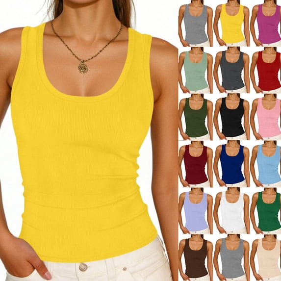 Hzzrkos Women's Square Neck Sleeveless Tank Top, Solid Stretch Layering Vest, Sizes S-XXL