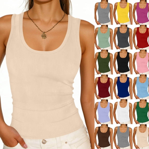 Hzzrkos Women's Square Neck Sleeveless Tank Top, Solid Stretch Layering Vest, Sizes S-XXL