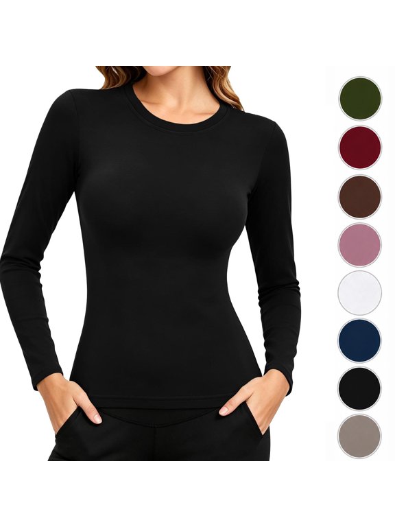 Women's Thermal Long Sleeve Crew Neck Slim Fit Base Layer Top Lightweight Fleece Lined Stretch Casual Undershirt Everyday Layering Pullover Shirt Green XXL