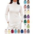thumbnail image 1 of Hzzrkos Womens Turtleneck Knit Sweater Long Sleeve Pullover Top Soft Stretchy Ribbed Cuff Casual Lightweight Knitwear for Daily Wear Work Travel Outdoor Activities White M, 1 of 7