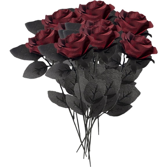 Hzzsbu 10Pcs Artificial Black Red Silk Roses Mini Realistic Flowers for Crafts Wedding Home Decor