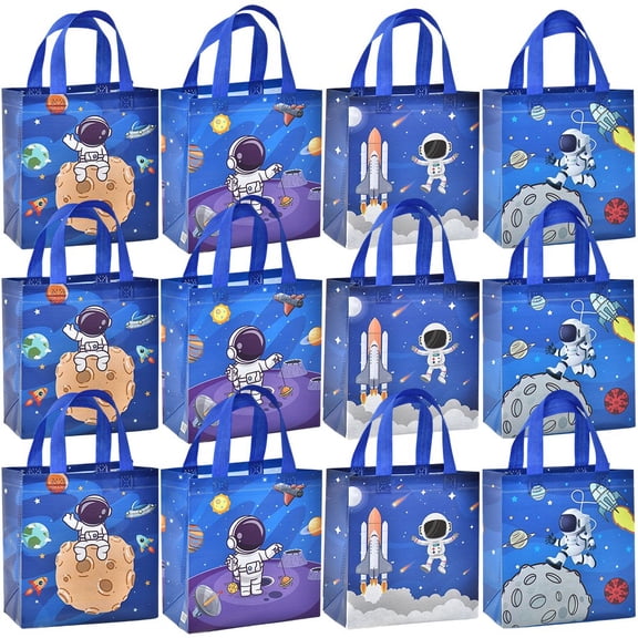 Hzzsbu 12Pcs Astronaut Galaxy Non-Woven Party Bags with Handles