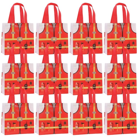 Hzzsbu 12Pcs Firefighter Theme Party Gift Bags, Non-Woven Gift Packing Bag Candy Bags Snacks Treat Favors Bags for Birthday Party Decoration