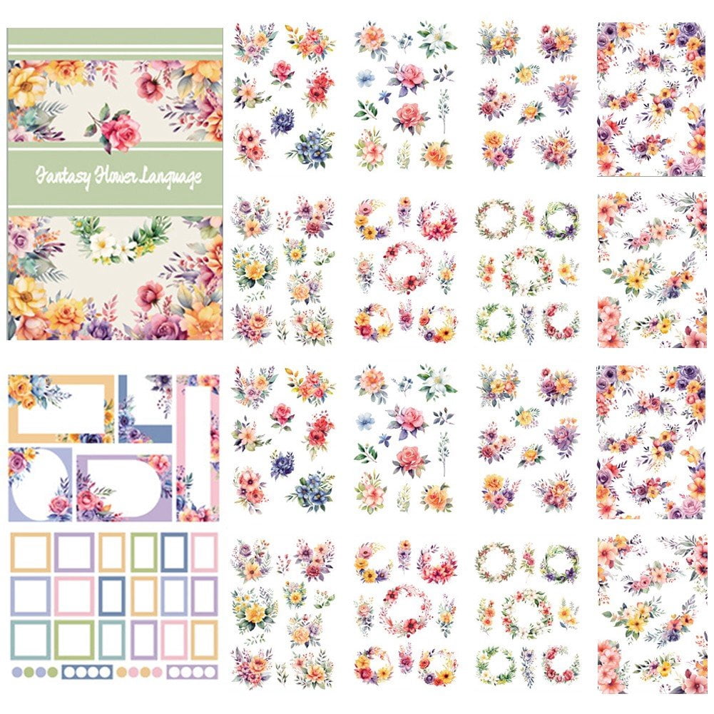 Hzzsbu 20 Sheets Vintage Flower PET Stickers Decorative Decals for Scrapbooking Journal Supplies