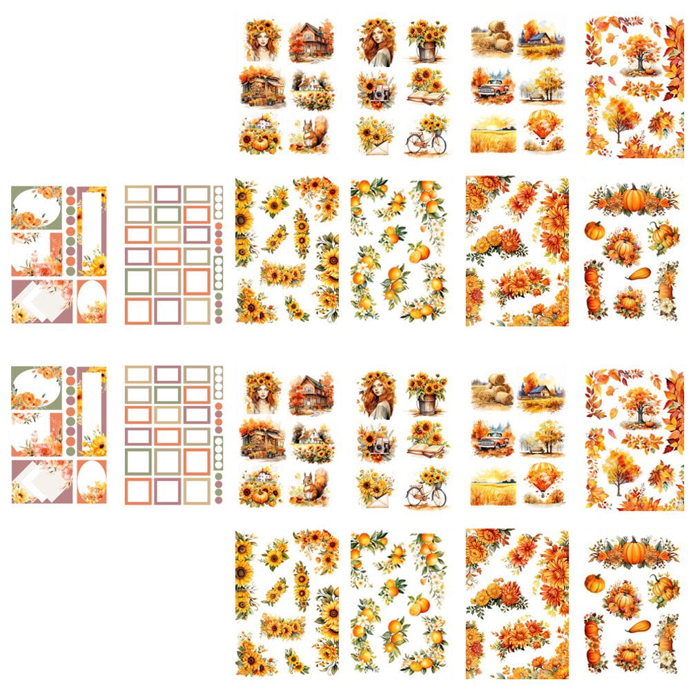 Hzzsbu 20 Sheets Vintage Flower Sticker Book PET Paper Decorative Decals for Scrapbooking Journal Supplies