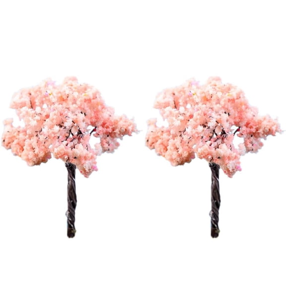 Hzzsbu 2Pcs Mini Artificial Sakura Trees, Miniature Garden Ornaments for DIY Micro Landscape Fairy Garden Crafts