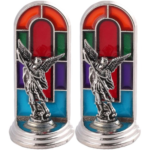 Hzzsbu 2Pcs/Set Mini Figurines Religion St. Michael Holy Crafts Church Stained Window Background Religious Icon Statue Home Decoration