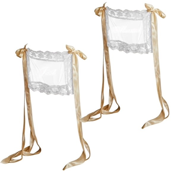 Hzzsbu 2Pcs Wedding Chair Signs Set Just Married Lace Chair Banners for Ceremony Reception
