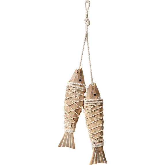 Hzzsbu 2Pcs Wooden Fish Ornaments Wall Hanging Wood Fish Beach Ocean Theme Wall Decor Living Room Dining Room Wall Hanging Nautical Decoration