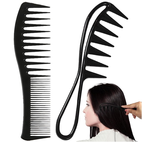 Hzzsbu 2pcs Hair Comb, Wide Tooth Comb & Double-Head Comb Shark Teeth Comb Hairdressing Comb For Curly Wavy Thick Wet Hairs