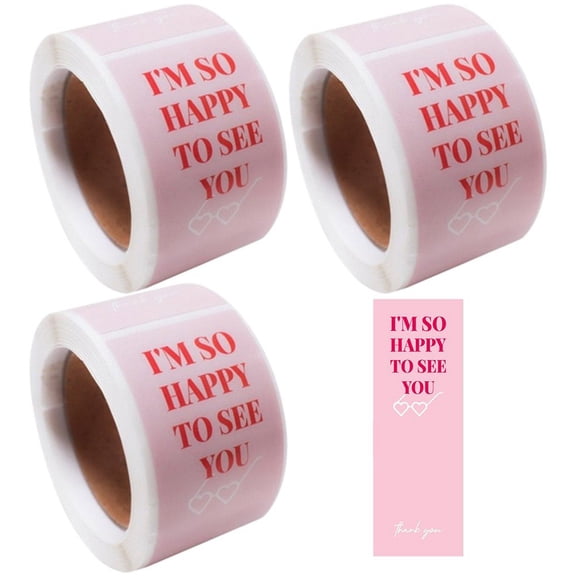 Hzzsbu 300PCS/3 Rolls "I'm so Happy to See You" Stickers, Rectangle Thank You Sealing Tabs for Small Business