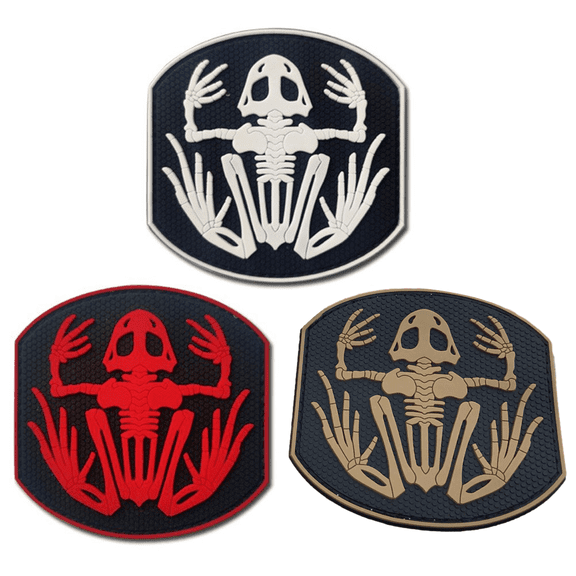Hzzsbu 3pcs Navy Seals Skeleton Frog Devgru 3D PVC Luminous Tactical Patches Rubber Skull Bone Badge Armband Emblem Morale Applique with Hook Backing