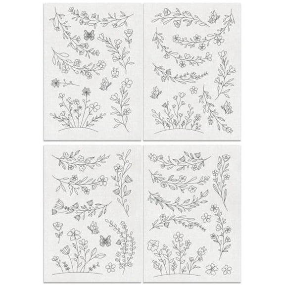Hzzsbu 4 Sheets Water Soluble Embroidery Stencils Self Adhesive Stabilizers for Sewing Lovers