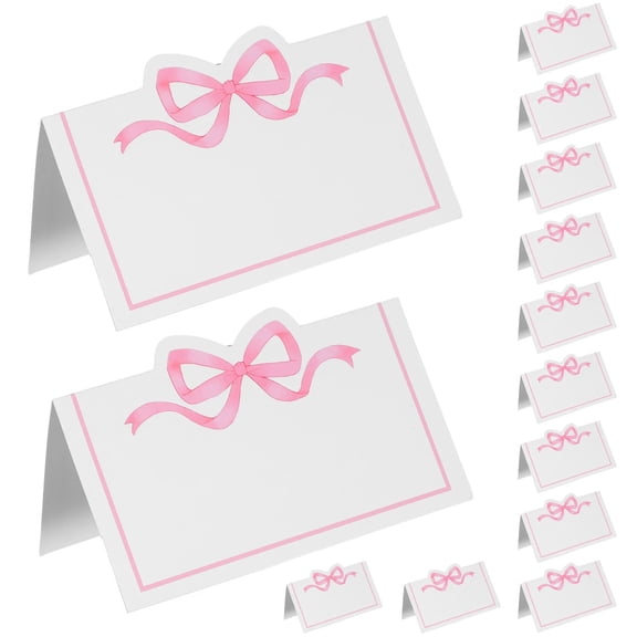 Hzzsbu 50PCS Bow Place Cards - Blank Coquette Birthday Party Name Cards for Table Setting Seat Assignment Wedding Bridal Baby Shower Dinner Labels