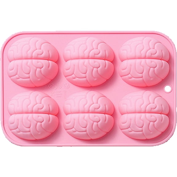 Hzzsbu 6 Cavity Brain Shaped Silicone Mold Fondant Cake Decorating Baking Tool