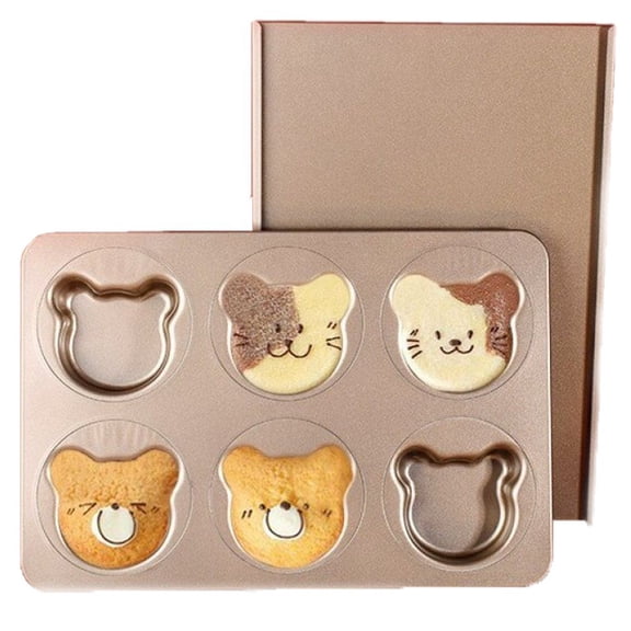 Hzzsbu 6-Cavity Cat Shape Carbon Steel Baking Mold with Lid Non-Stick