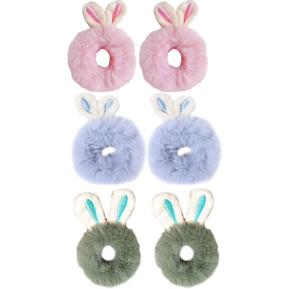Hzzsbu 6 Pcs Fuzzy Scrunchies, Furry Hair Rope Furry Fluffy Rabbit Scrunchies Hair Rubber Bands for Women