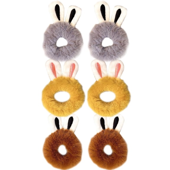 Hzzsbu 6 Pcs Fuzzy Scrunchies, Furry Hair Rope Furry Fluffy Rabbit Scrunchies Hair Rubber Bands for Women