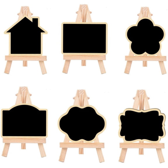 Hzzsbu 6 Pcs Mini Chalkboards Signs with Easel Stand, Small Chalkboards Blackboard, Wood Place Cards Message Board Signs for Weddings Birthday Parties Decoration