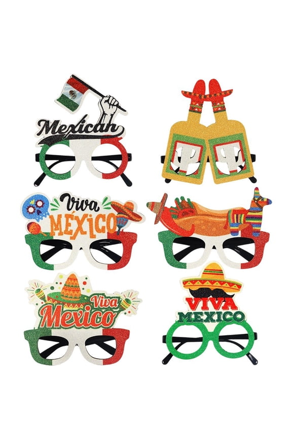 6 Pieces Mexican Fiesta Eyeglasses Mexican Fiesta Party Supplies Glasses, Cinco De Mayo Paper Eyewear Photo Props for Fiesta Party Birthday Idea Decoration