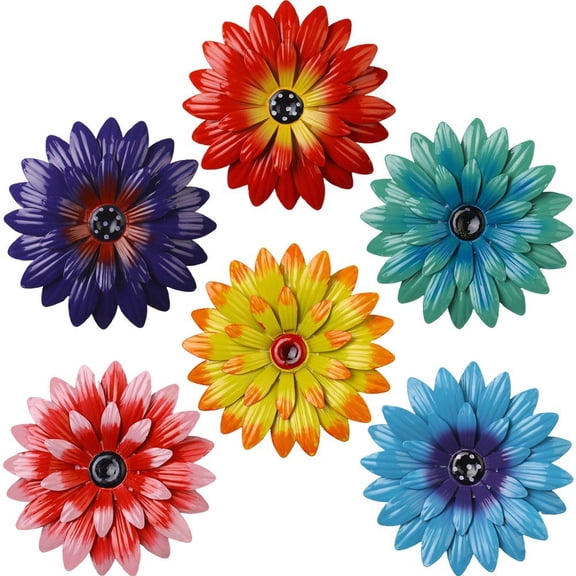 Hzzsbu 6Pcs 8 Inch Metal Flower Wall Decor Garden Decor Sunflower Wall Art Hanging Flower Sunflower Wall Sculptures For for Fence Home Office Decoration