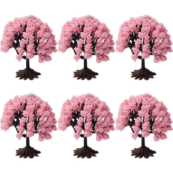 Hzzsbu 6Pcs Mini Cherry Blossom Tree Ornaments Fake Trees Miniature Cherry Blossom Artificial Model Trees For Crafts Dollhouse Garden Decoration