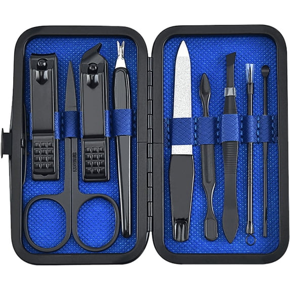 Hzzsbu 9pcs/set Nail Clippers Manicure Pedicure Set Portable Travel Stainless Steel Nail Cutter Tool Kit Fingernail Suit