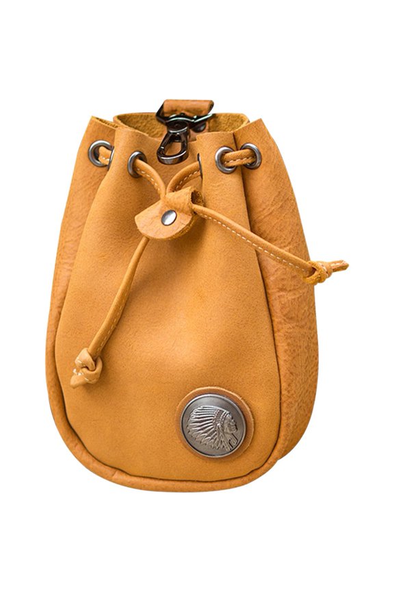 American Causal Vintage Genuine Leather Soft Waist Bag Cowhide Waist Belt Pack Coin Purse Money Pocket Card Holder Drawstring Storage Wallet