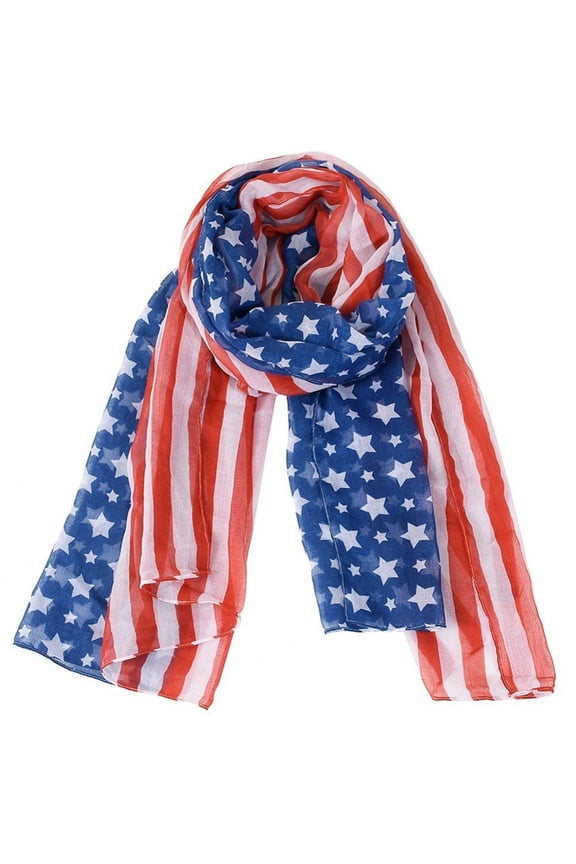 American Flag Scarves - Patriotic Voile Soft Wrap Shawl with Geometric Print for Women & Men