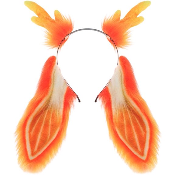 Hzzsbu Plush Animal Ear Shape Headband, Rabbit Antler Dual Style Creature Hairband For Photo Scene Decor