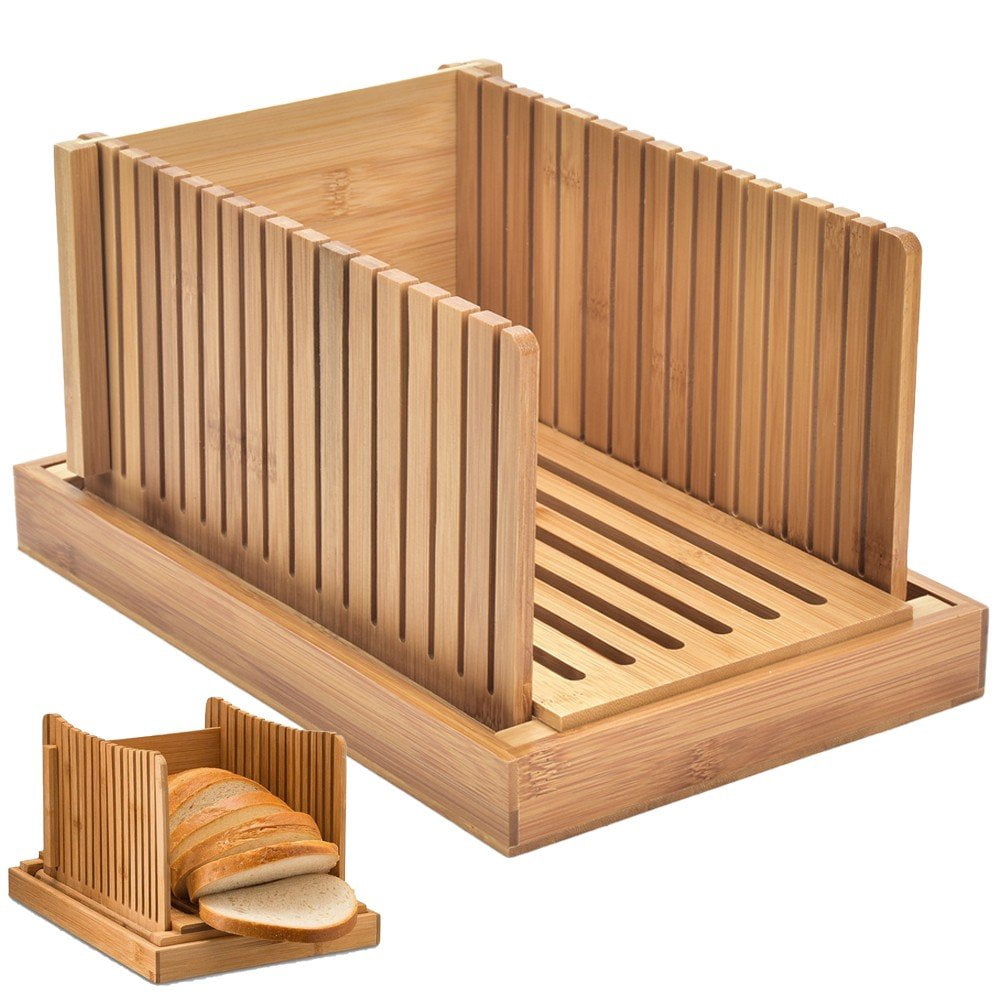 Hzzsbu Bamboo Bread Slicer Compact Foldable with Cutting Board for Homemade Bread