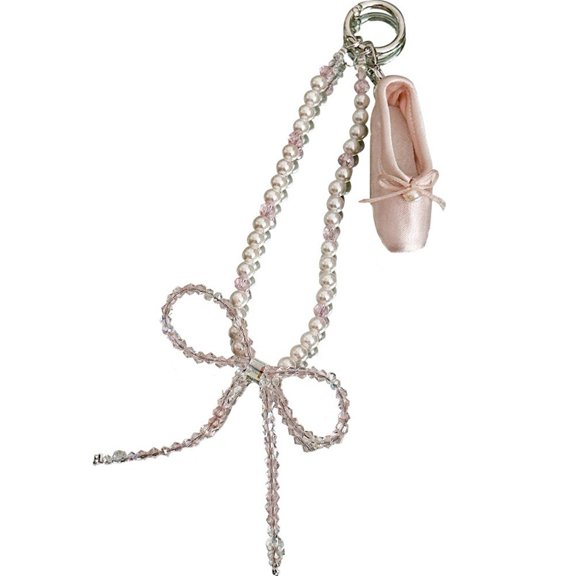 Hzzsbu Beaded Phone Charms Ballet Shoes Bow Knot Mobile Phone Chain Mobile Anti-Lost Key Chain Mobile Phone Decoration Accessories Wrist Strap for Women