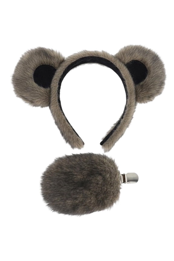 Bear Ear Hairband with Tail Set Bear Theme Accessories Animal Party Supplies for Halloween Carnival Birthday Party