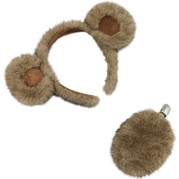 Hzzsbu Bear Ear Hairband With Matching Tail Set, Animal Themed Hair Accessory For Carnival Birthday Gathering