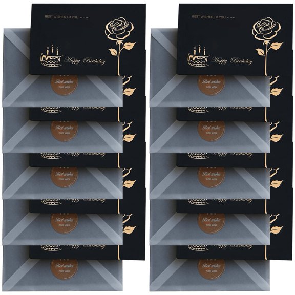 Hzzsbu Black Bronzing Birthday Greeting Card with Envelope 10pcs Party Message Gift Blessing for Wedding Holiday Birthday Greeting