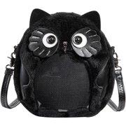 Hzzsbu Black Owl Plush Ita Bag Clear Pin Display Crossbody
