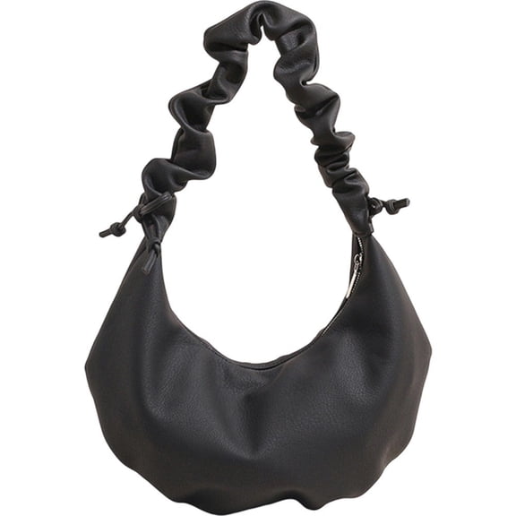 Hzzsbu Black PU Pleated Cloud Dumpling Bag Large Capacity Shoulder