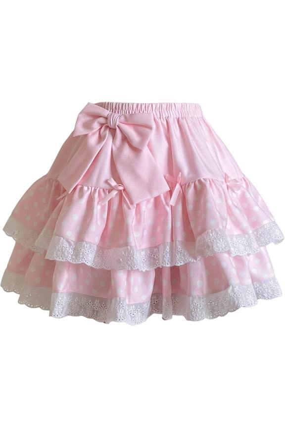 Bow Lace Cake Skirt High Waist Dot Short Skirt Summer A Line Skirt for Casual or Ball Parties Wear