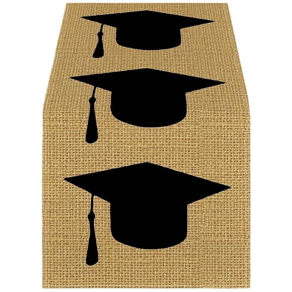 Hzzsbu Congrats Diploma Graduation Cap Linen Table Runner Graduation Decor Tablecloth Kitchen Dining Table Runners Party Supplies Rectangular Table Cover