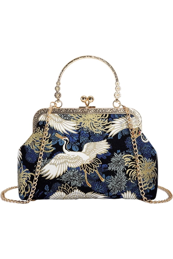 Crane Pattern Clutch with Chain Chinese Style Crossbody Bag Women's Evening Bag for Wedding Banquet Party Prom Events