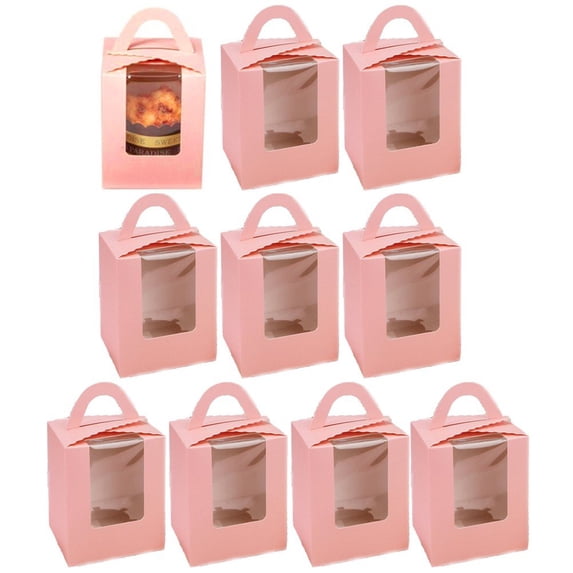 Hzzsbu Cupcake Boxes, 10 Pcs Single Paper Cupcake Holder Containers, Candy Cookies Desserts Gift Boxes with Window and Handle for Wedding Birthday Party