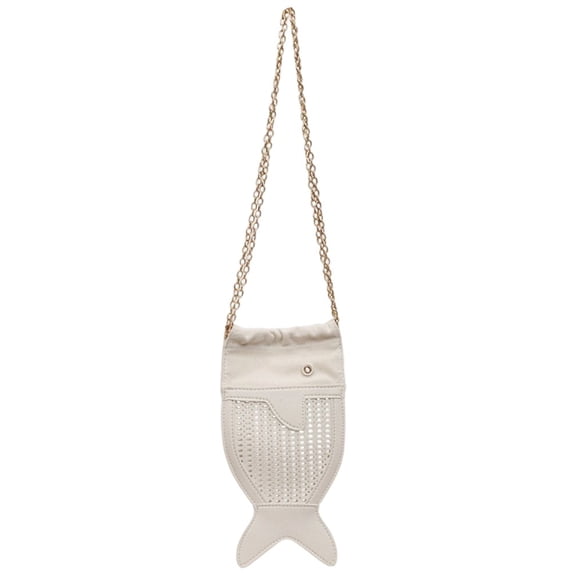 Hzzsbu Cute Fish Shape Crossbody Bag, Hollow Woven Leather Drawstring Shoulder Purse