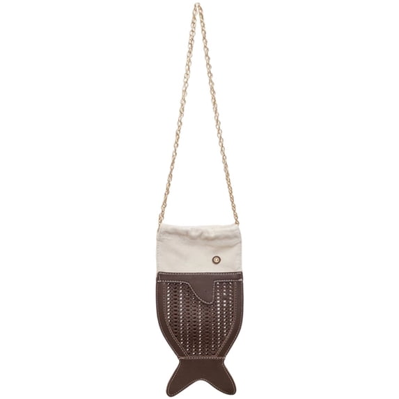 Hzzsbu Cute Fish Shape Crossbody Bag, Hollow Woven Leather Drawstring Shoulder Purse