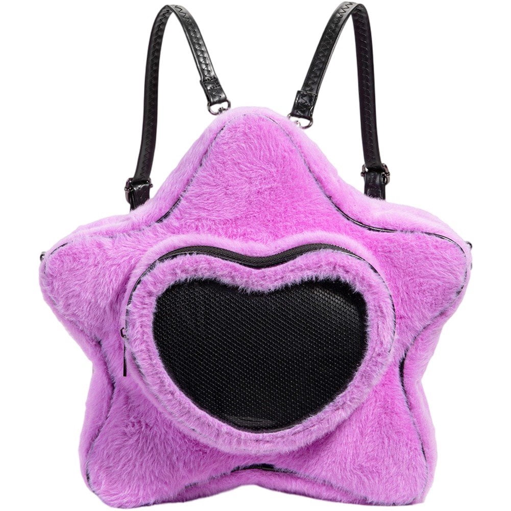 Hzzsbu Cute Star Shape Plush Ita Bag Crossbody Backpack with Display Insert for Women
